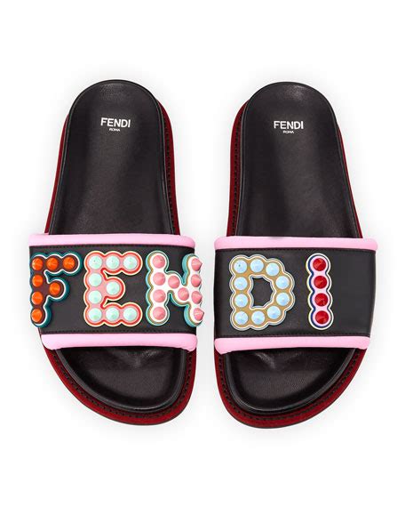 Fendi Fun Fair Flat Slide Sandal, Black 